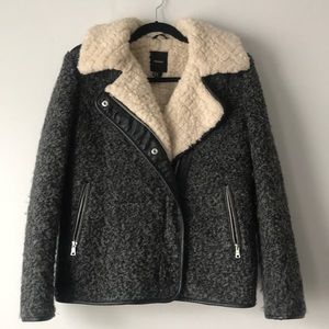 Grey and Black Forever 21 Sherpa Lined Moto Jacket